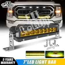 Slim 7INCH Yellow Led Light Bar Flood Beam offroad Driving Pickup Truck UTV ATV