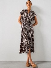 NEW Mango Zebra Print Midi Dress Belted Flowy Lightweight Chic Size 4
