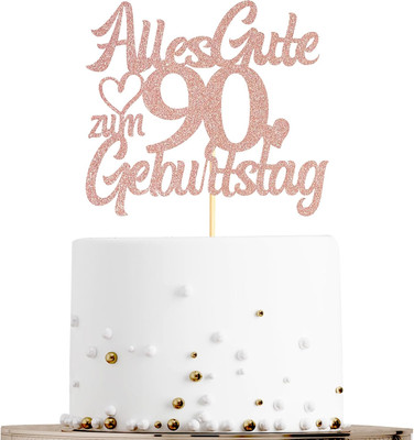 90. Geburtstag Kuchen Deko Rosegold Glitzer Einseitig Cake Topper
