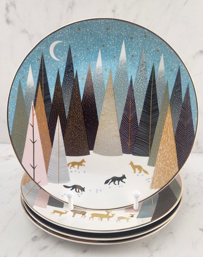 Sara Miller Portmeirion MATTIERTE KIEFERN 8" Teller-Porzellan-Pastell Gold-Set 4-EUC - Bild 3 von 6