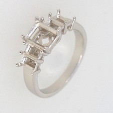 Sterling Silver Semi Mount Setting Emerald 8x6mm 5x3mm 5 stones ring