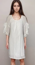 NWT Indigo Rose Dress L White Embroidered Flutter Sleeve Cottage Boutique