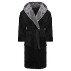 Mens Fleece Dressing Gown Hooded Soft Belted Robe Housecoat Warm UK