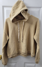 Aerie Women's Size Small Ribbed Cropped Hoodie Sweatshirt Tan Pullover EUC