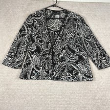Alex Evenings 2 PC Jacket Cami Set Size 1XL Black White Paisley Floral Sequins