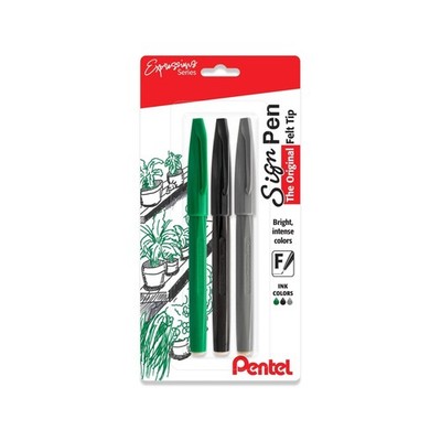 Pentel Sign Pen Fiber-Tipped, Expressions Packs (0.8mm) Assorted Ink 3-Pks