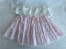 Vintage 80s Baby Girl Party Dress M 12M Pink Ruffle Lace Tiered Frilly Heirloom
