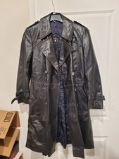 Vtg 1970s Cortefiel de Espa a Black Leather Trench Coat - Size 44 Reg - Mod / Su