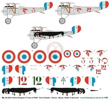 Peddinghaus 1/48 Nieuport 17 Biplane Markings WWI French Aces #4 (3 planes) 4303