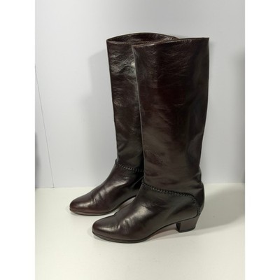 Vero Cuoio Dark Brown Leather Knee High Boots Braided Trim Italy EU 39 US 8.5