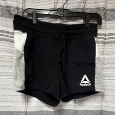 Reebok Women's Black Gray Knit Athletic Shorts Drawstring Pockets