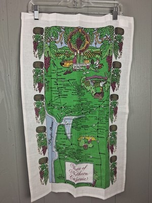 Wines of Northern California Tea Towel Kitchen Retro Cottagecore Linen Blend