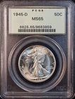1945-D Walking Liberty Silver Half Dollar - PCGS MS65 OGH! Attractive GEM BU!