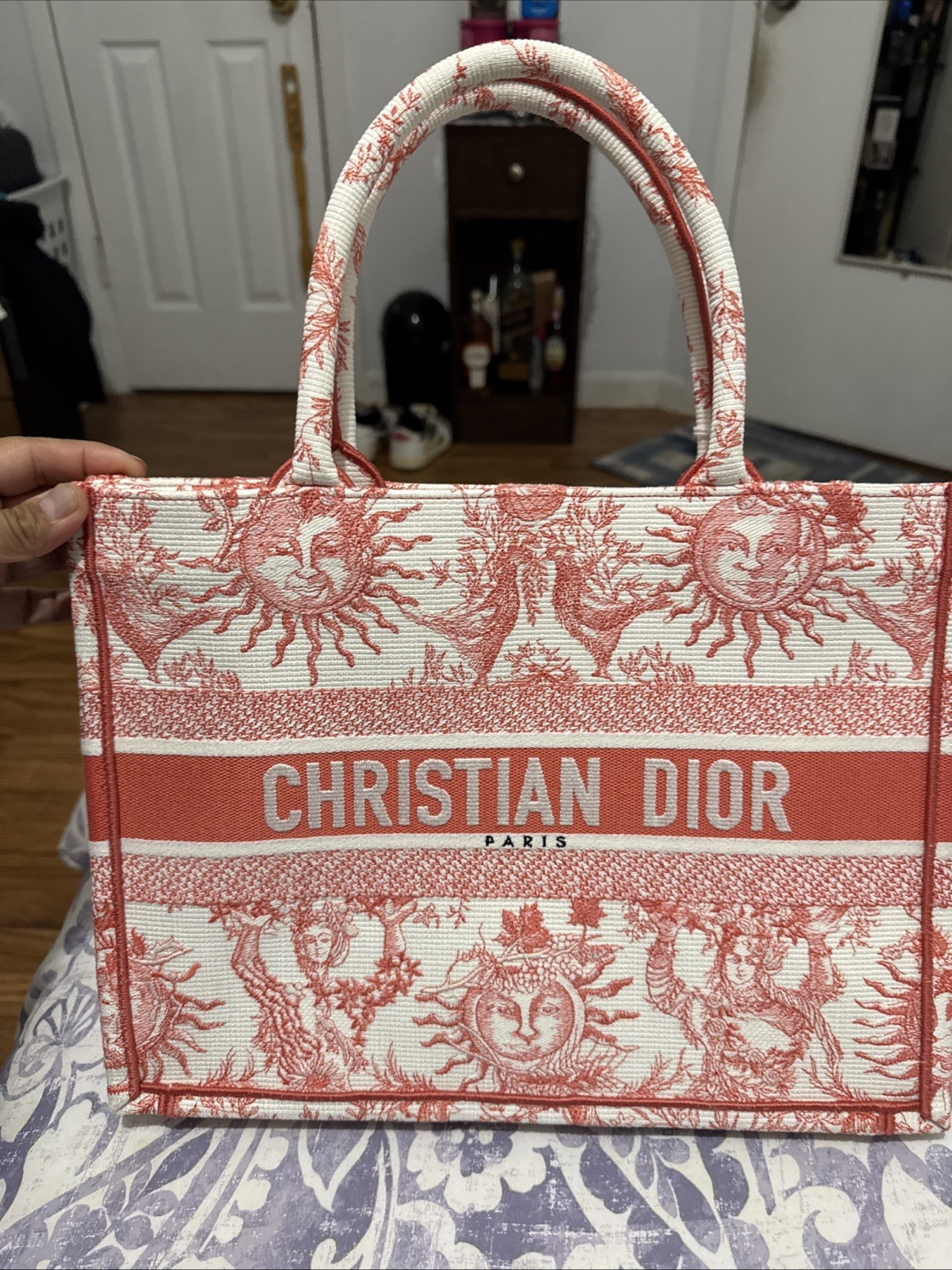 Dior Dioriviera Toile de Jouy Soleil Medium Book Tote Coral/Orange