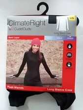 Climate Right Cuddl Duds LG Black Long Sleeve Crew Frigid Shirt Base Layer