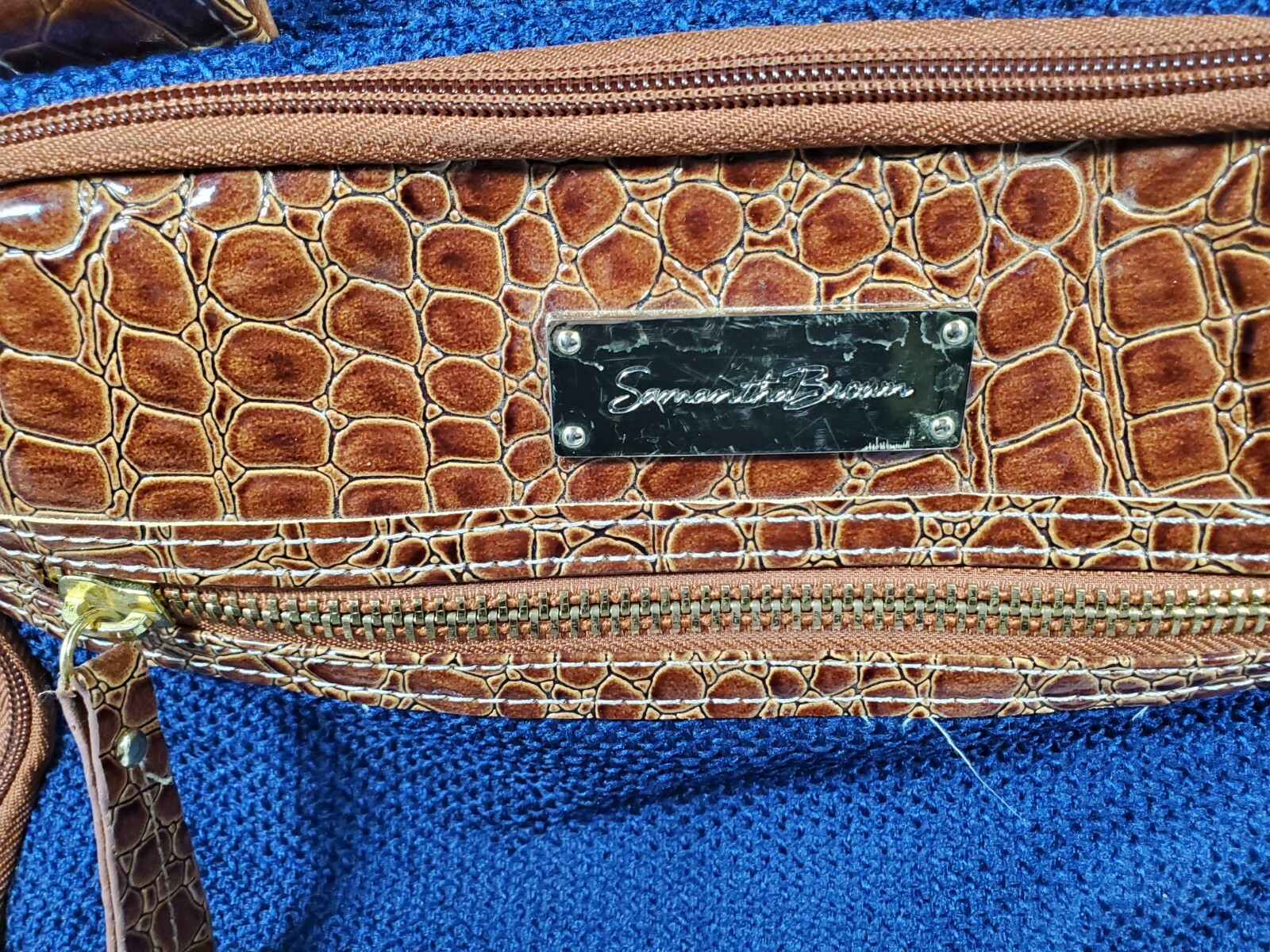 Samantha Brown Croc Embossed Rolling Carry All Navy& Brown eBay
