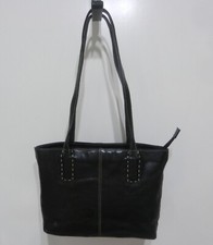 G.H. BASS CO. Black Leather VINTAGE 2-Handle Top-Zip Stitch-Detail Purse Tote