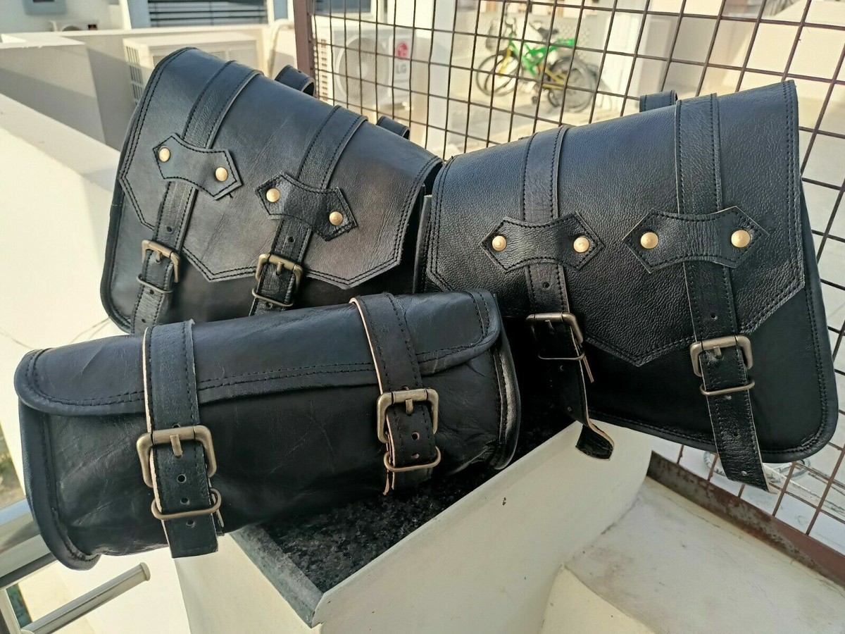 【BIG size】3way bag／black leather Leather Motorcycle Saddle Bags 3 Black Leather Side Pouch Panniers