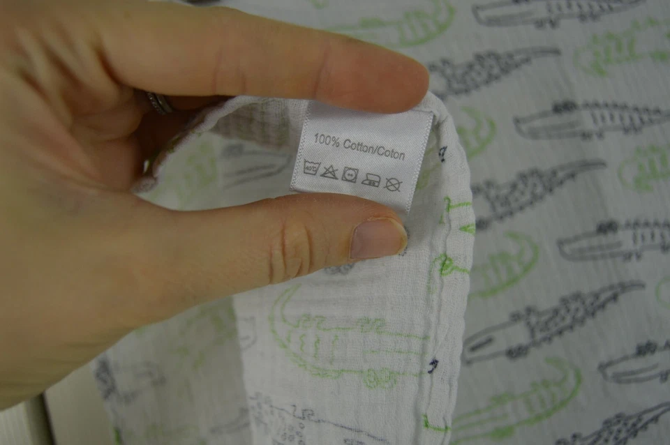 Debonair Creations Alligator Baby Swaddle Blanket White Blue Green Crocodile - Image 4 of 4