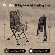 Professional Folding Hunting Chair w/4 Large Duck Foot Pads&Comfortable Backrest
