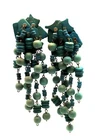 Vtg Long Dangle Blue Green Clip On Statement Earrings Costume Jewelry