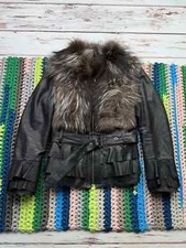 Vintage Cropped Leather Jacket With Real Fur ...