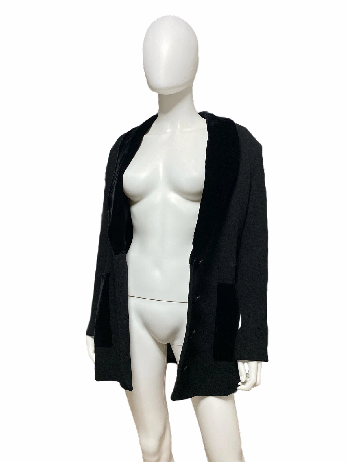 Giacca abbottonata vintage Givenchy Couture con colletto di velluto lana nera donna taglia 44