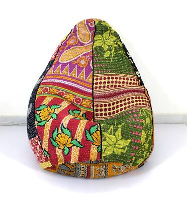 Handmade Quilted Cotton Floral Bohemian Bean Bag Stool Chair Indian Ottoman