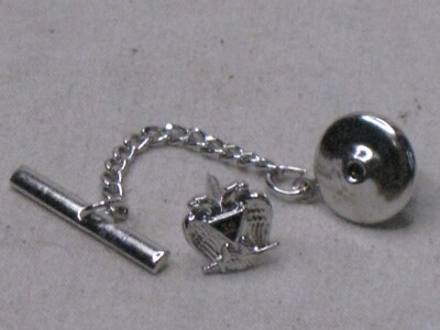 vintage sterling silver double headed eagle masonic 32 lapel pin tie tack chain