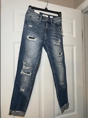 Kancan Signature Woman s Mid Rise Ankle Skinny Jeans Sz 24 Cuffed Distressed NEW
