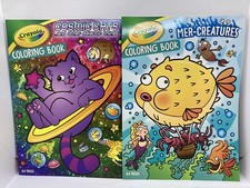 Juego de 2 libros para colorear Crayola 64 páginas gatos cósmicos y mer-criaturas