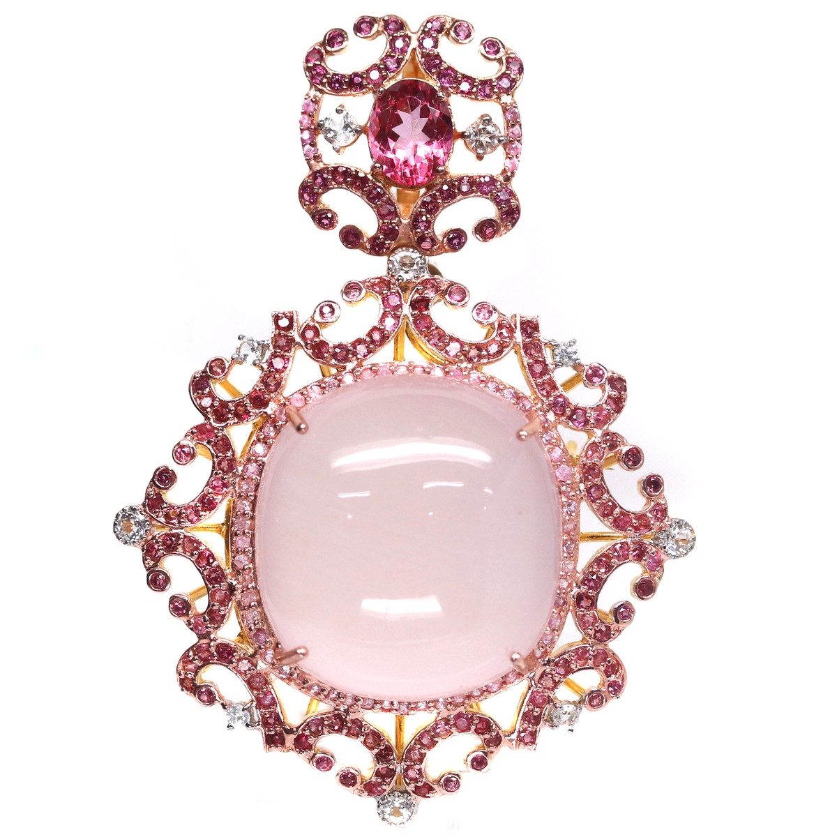 Gemstone 32X36mm. Rose-Quartz Sapphire Topaz Rhodolite Zircon