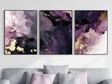 Set of 3 Purple Abstrac Prints Minimalist Wall Posters Framed/Unframed Options