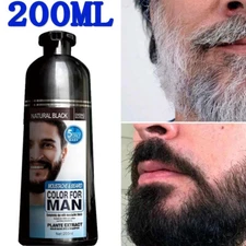 Mokeru Men 2 in 1 Beard Mustache Natural Hair Color Shampoo Permanent Black Dye