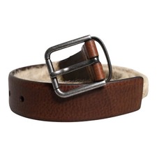 DOLCE & GABBANA Belt Brown Jute Leather Woven Metal Buckle 110cm / 44in 370usd