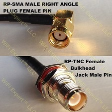 USA-CA RG316 RP-SMA MALE ANGLE to RP-TNC FEMALE BULKHEAD Coaxial RF Pigtail Cabl