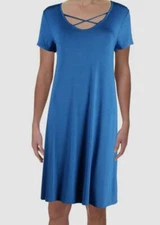 $280 Cupio Blush Women's Blue Short-Sleeve Maxi Cap Sleeve V-Neck Dress Size L