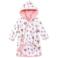 Hudson Baby Infant Girl Cotton Rich Bathrobe, Pink Peony, 0-9 Months