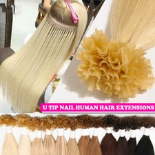 Glue Nail U Tip 100 Remy Human Hair Extensions Thick Full Head Hot Bonding 200G