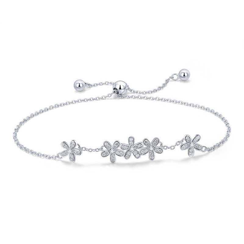 Fashion 925 Sterling Silver Daisy Women Girls Chain Bracelet