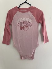Disney Jumping Beans Baby Girl Minnie Mouse Raglan Long Sleeve Bodysuit Pink 24M