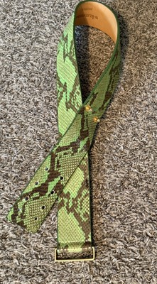W. Kleinberg Vegan Leather Belt Size Small Embossed Python Lime Green Brown