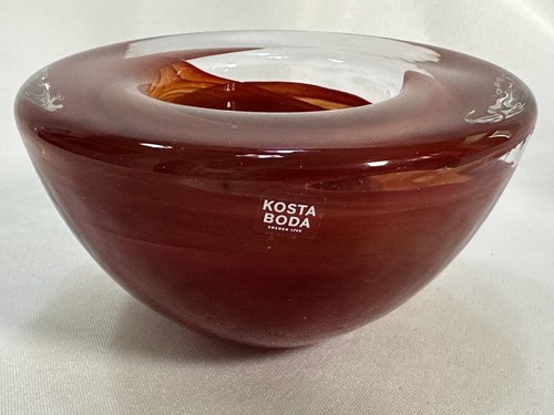 Anna Ehrner ~ KOSTA BODA GLASS ATOLL VOTIVE CANDLE HOLDER ~ Red/Clear Orig Label - Picture 2 of 13