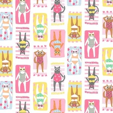Feline Drive Fabric MEOWMI BEACH Sun Bathing Cats Dear Stella By the Yard