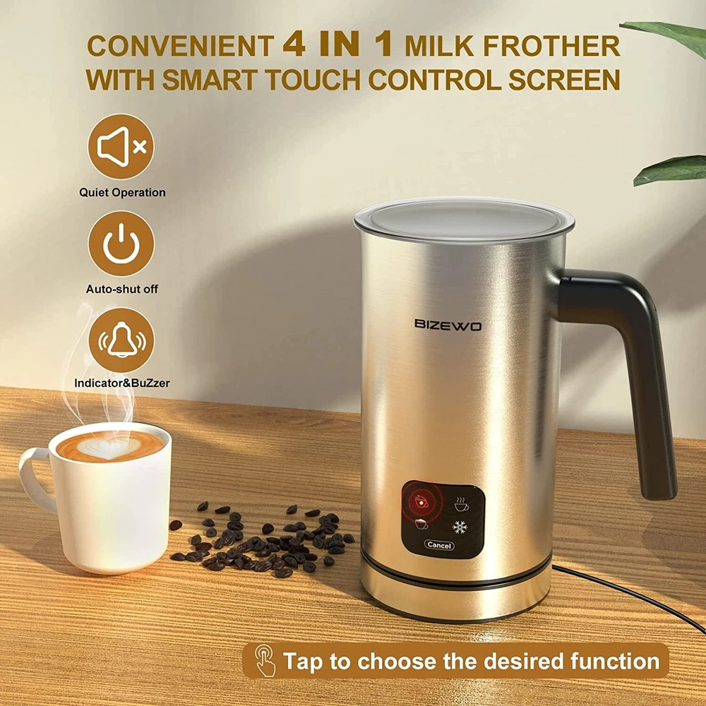 Milk Frother Electric Milk Steamer 4-in-1 Automatic Hot and Cold Foam Maker LED