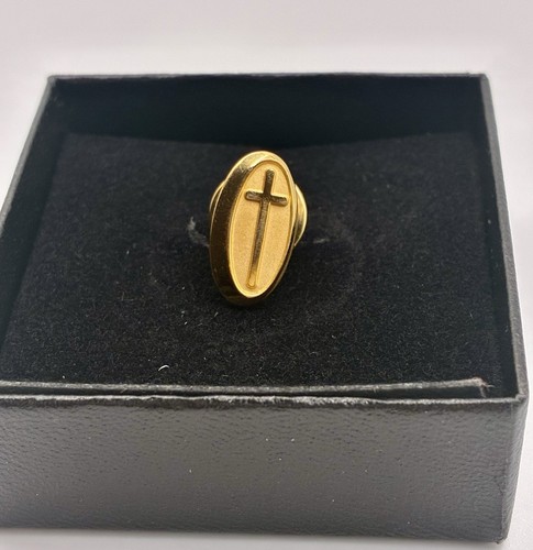 Oval Cross 1/10 10K Yellow Gold Lapel Pin / Tie Tack