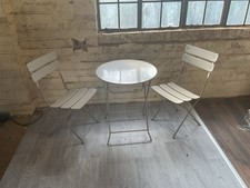 Folding Bistro Patio Table and Two Chairs Painted Steel Outdoor Furniture