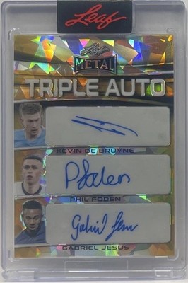 2022 Leaf Metal Kevin De Bruyne Phil Foden Gabriel Jesus Triple Auto Gold #1/1