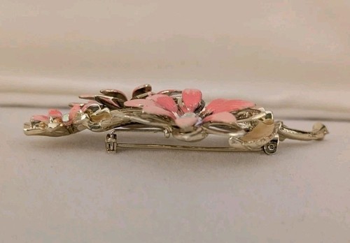 Spilla Coro Vintage Firmata Smalto Rosa Bouquet di Fiori Rosa Ab Strass Centro 3" - Foto 7 di 11