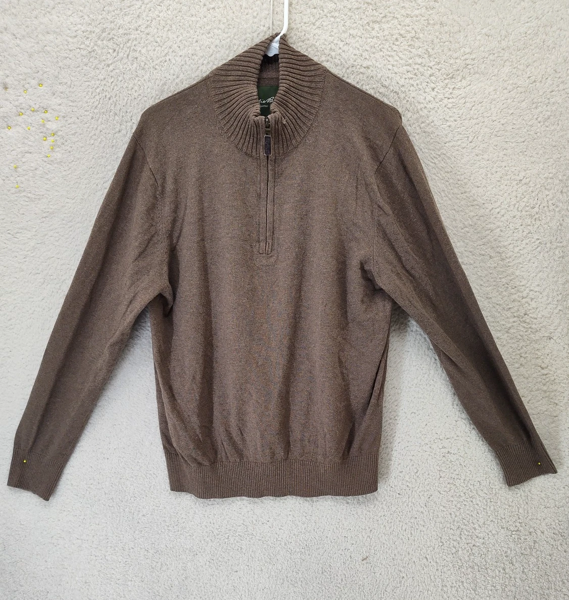 Eddie Bauer Sweater Mens Large Half Zip Pullover Cotton Cashmere Knit Classic